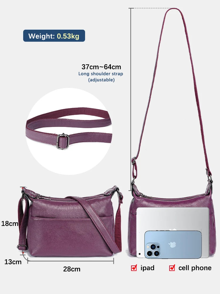 Elegant Genuine Leather Women's Shoulder Bag Trendy Crossbody Messenger Bag
