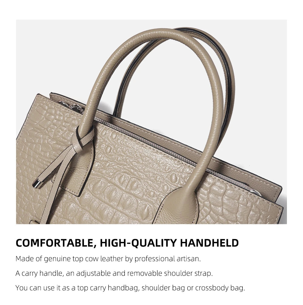 Large Tote Handbag for Women Genuine Leather Cowhide Shoulder Bag with Top Handle Trendy Fashion