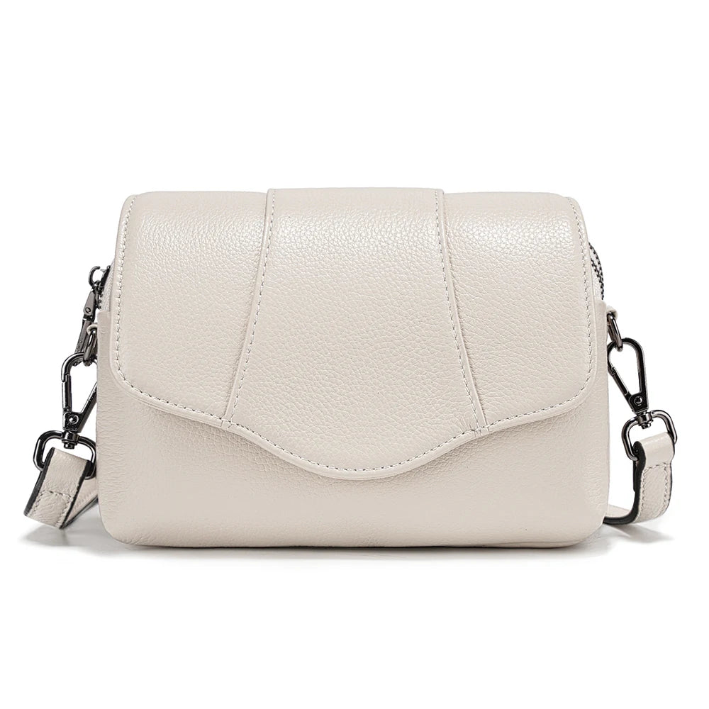 Genuine Cowhide Leather Crossbody for Women Simple Multi-compartment Shoulder Handbag