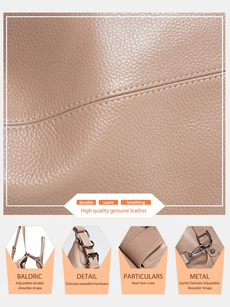 Stylish Women Shoulder Bag 100% Genuine Leather Large Capacity Handbag Multifunction