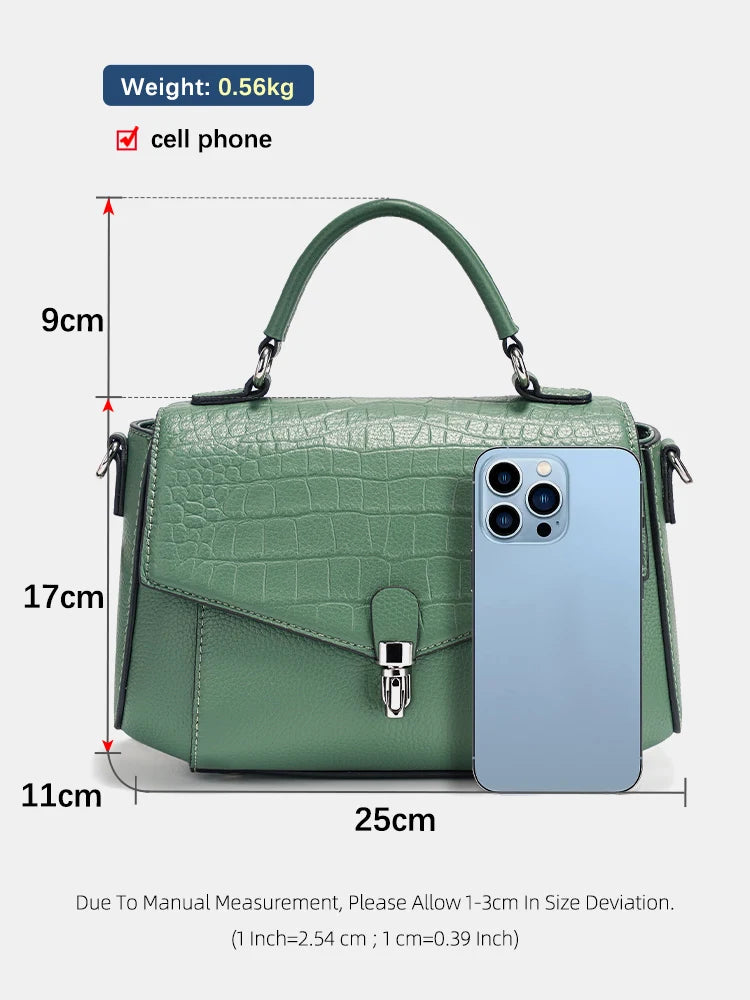 Women's Genuine Leather Top-Handle Bag Fashion Alligator Crossbody Many Compartments