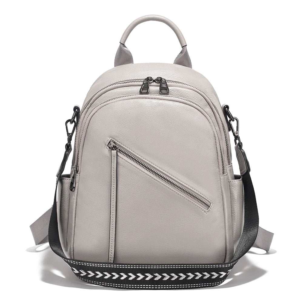 Women's Medium Genuine Leather Backpack with Roomy Zip Pockets for Commute