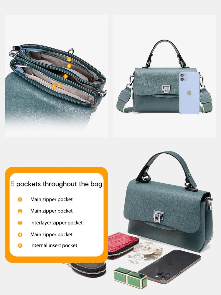 Women's Genuine Leather Top-Handle Bag Simple Fashion Envelope Luxury Brand Shoulder Handbag