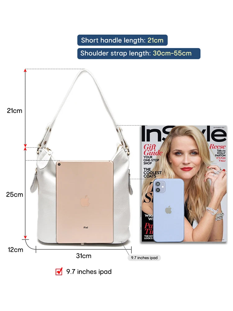 Elegant  Women Shoulder Bag 100% Genuine Leather Hobo Handbag Lady Messenger Bag