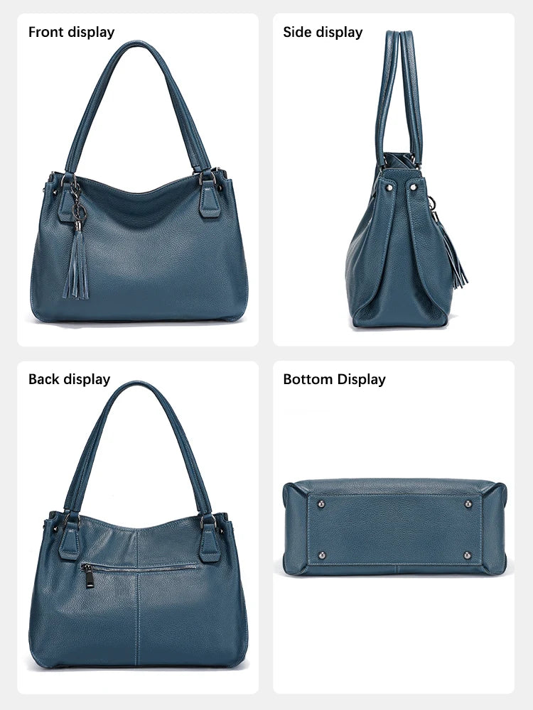 Genuine Leather Women's Tassel Shoulder Bag Large Capacity Female Handbag Shopper Natural Leather