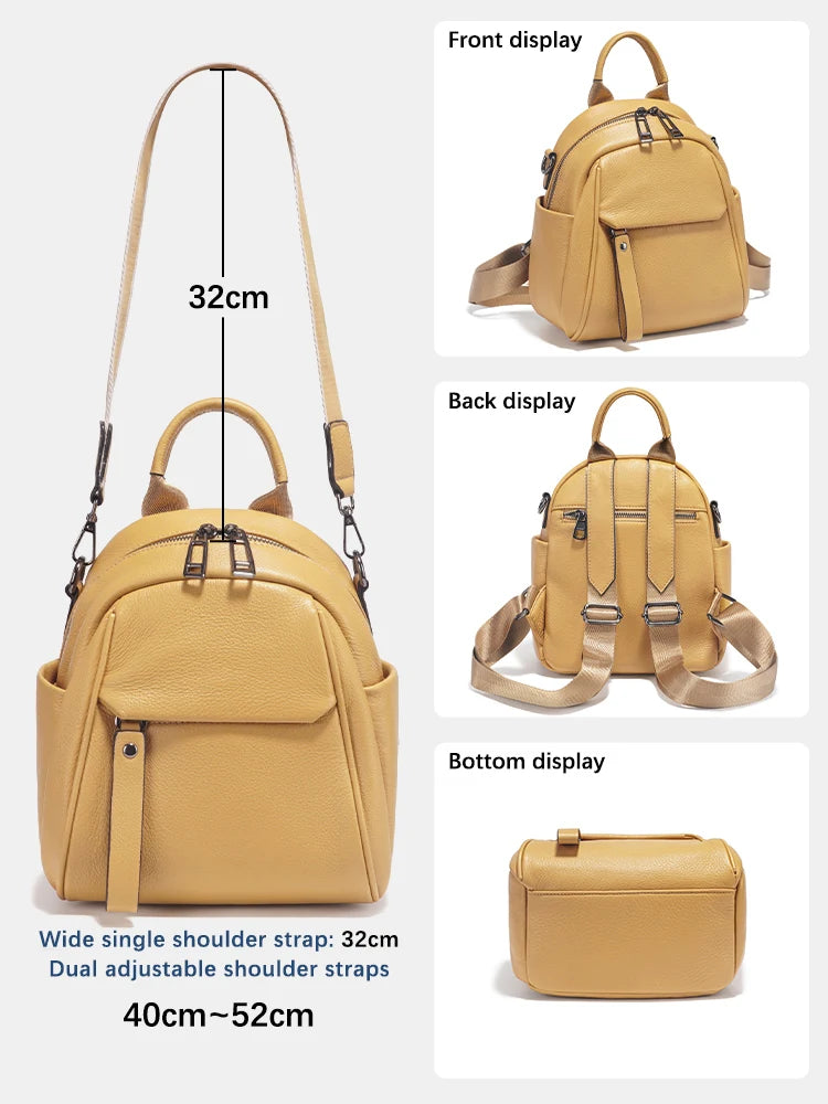Soft Genuine Leather Women Small Backpack Purse Stylish Travel Rucksack