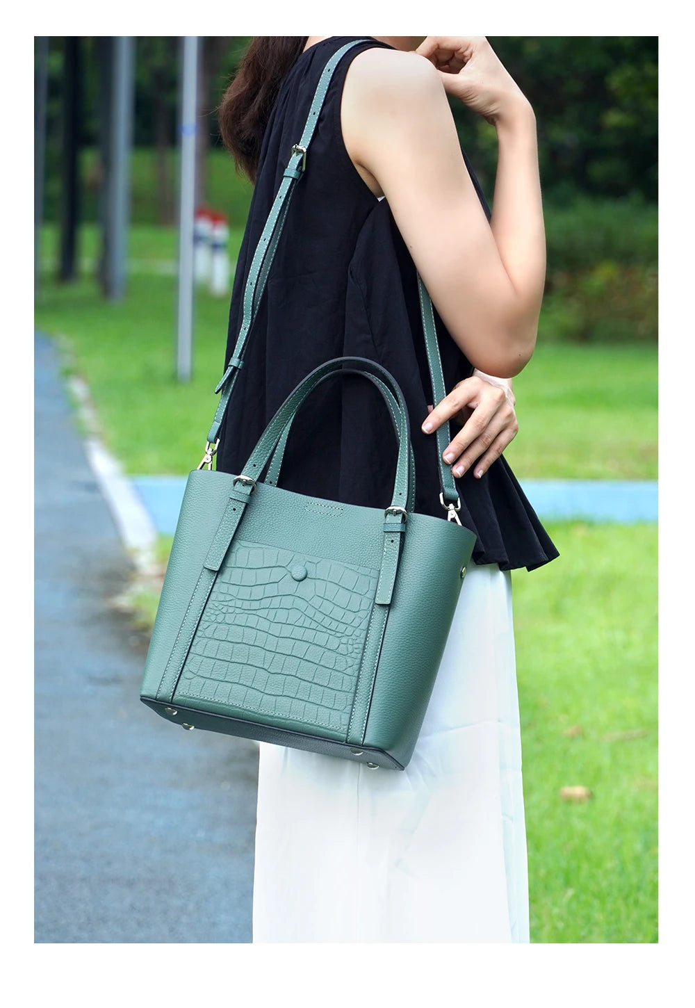 Soft Genuine Leather Women's Tote Bag Handbag Elegant Large Capacity Shopper Bag