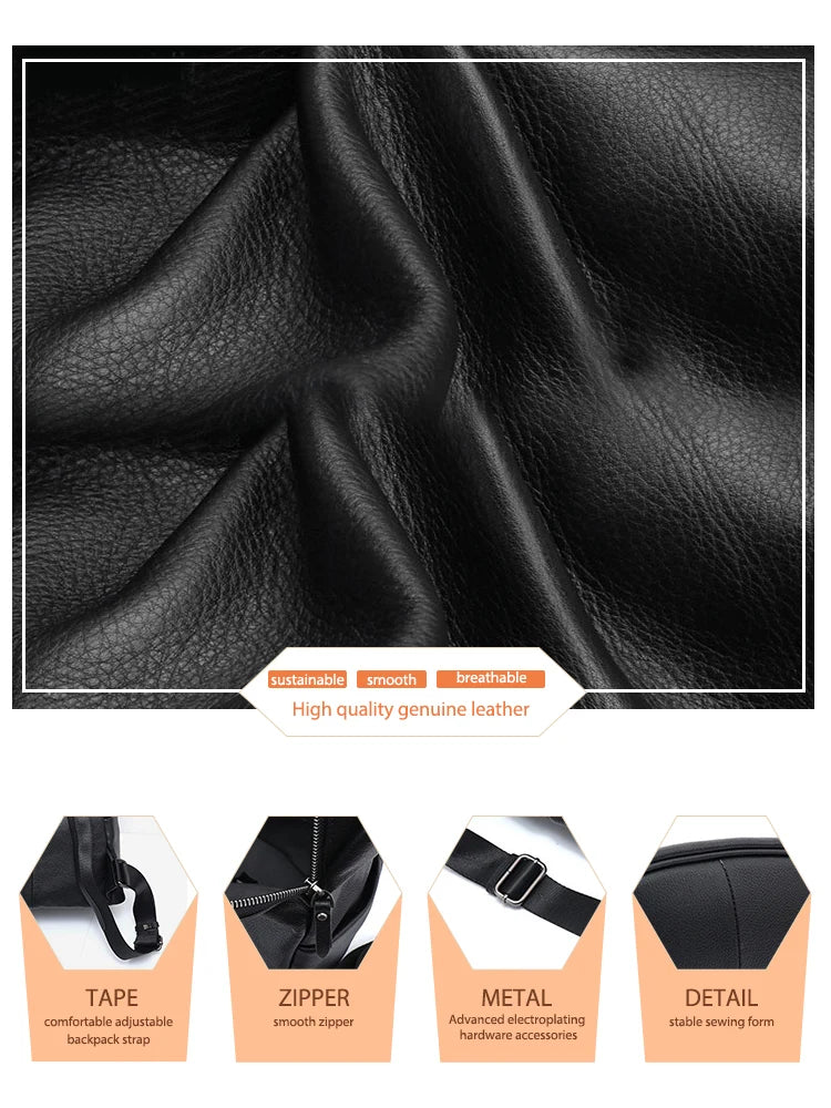 Anti-theft Back Opening Backpack Purses For Women 100% Genuine Leather