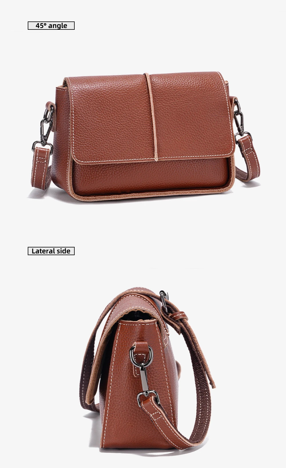 Classic Vintage Leather Crossbody Bag for Women Simple Small Square Bag for Daily