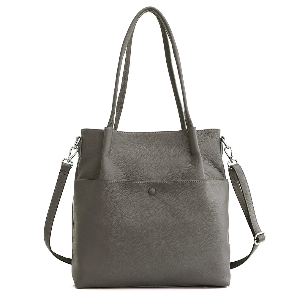 Genuine Leather New Simple Bucket Shoulder Bag Large Capacity Shopper Women Luxury