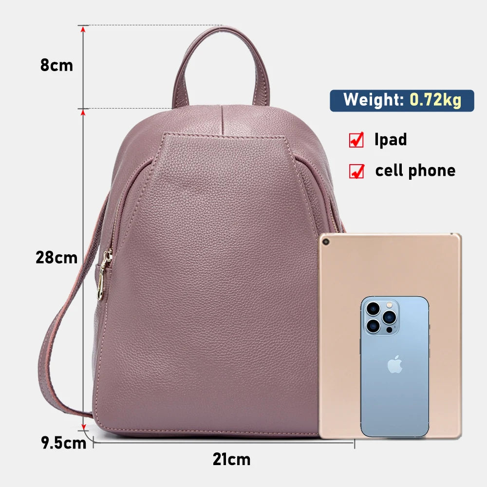 Charm Women Backpack 100% Genuine Leather Anti-theft Button Elegant Female