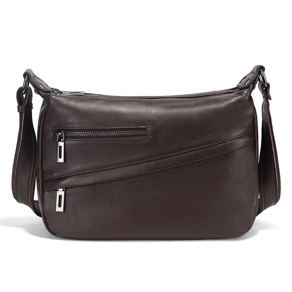 Genuine Leather Shoulder Bag Large Capacity Bucket Handbag Simple Stylish Messenger