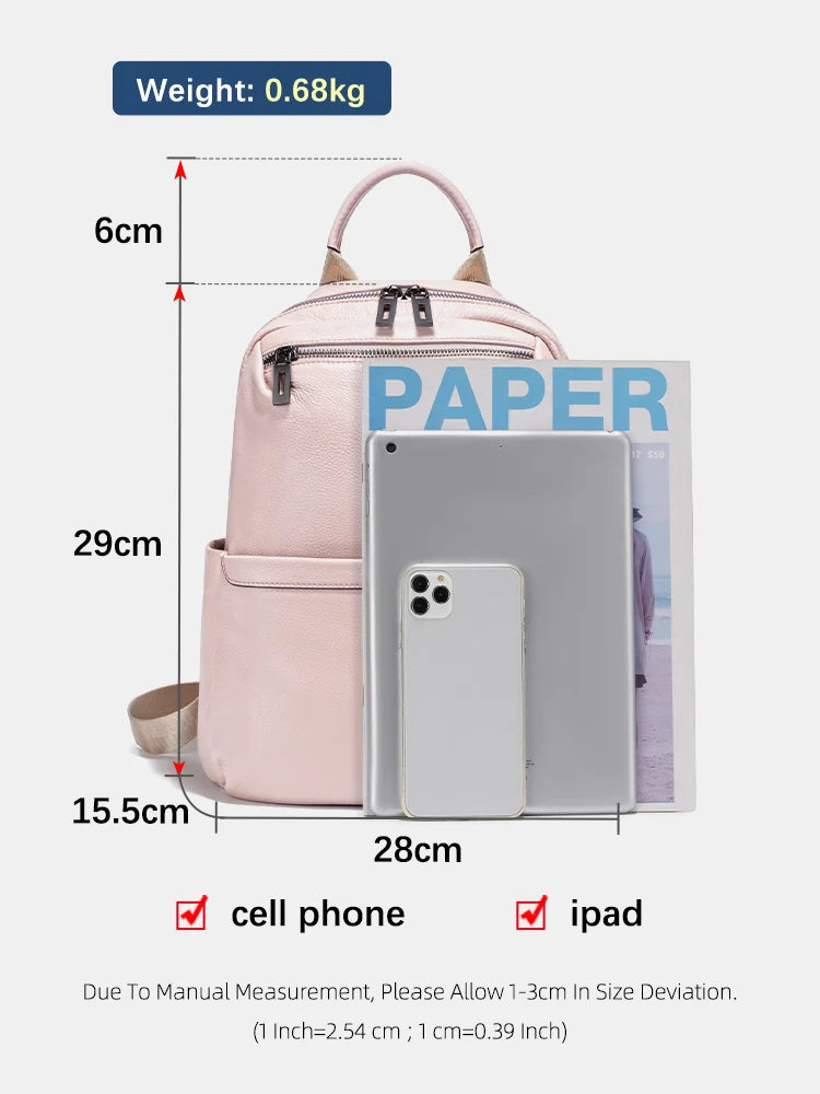Women's Soft Leather Backpack Genuine Large Capacity Travel Rucksack Knapsack