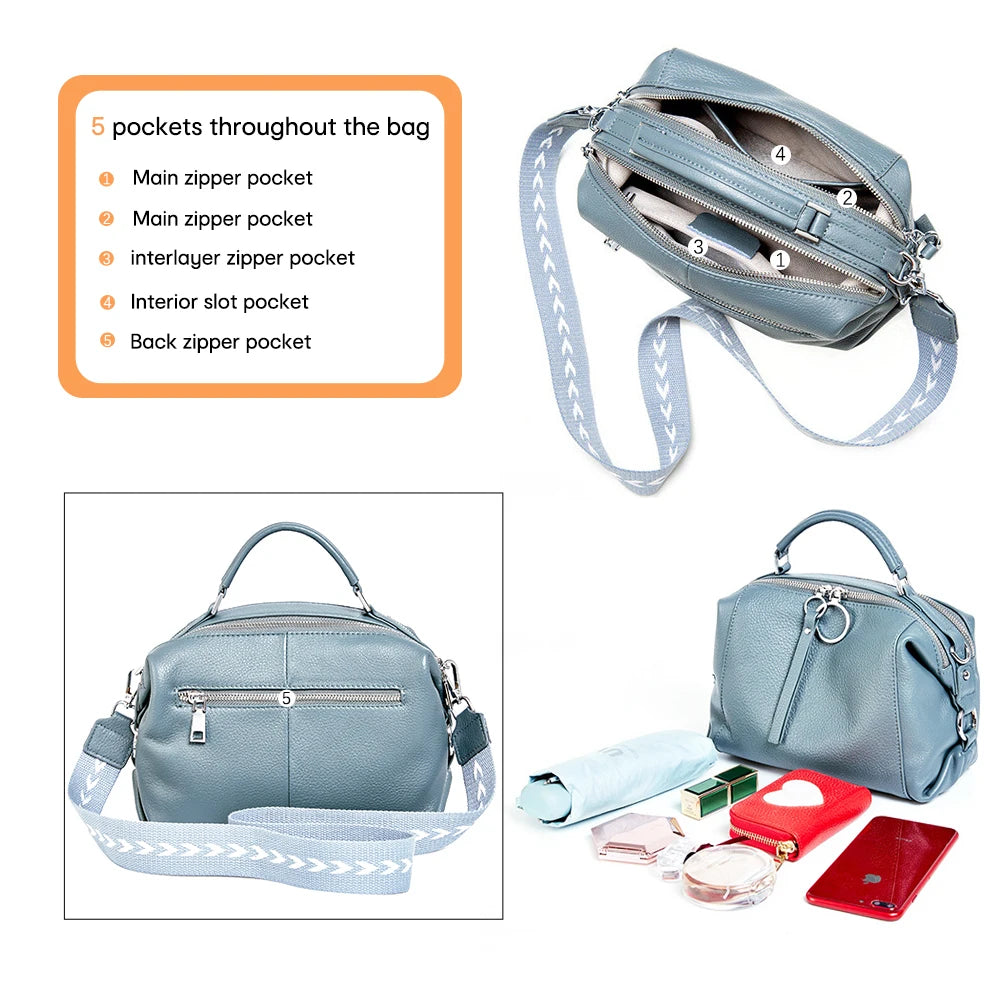 Women's Handbag Genuine Leather Cowhide Cross Body Bags Ladies Shoulder Top Handle Satchel