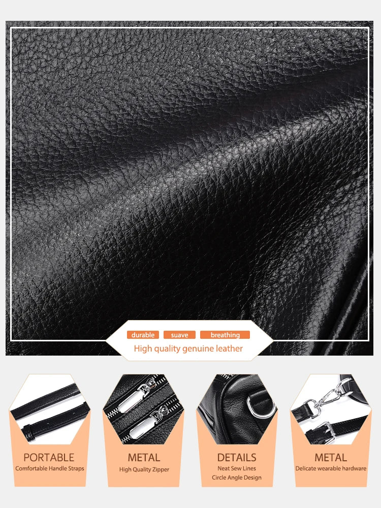 Soft Leather Casual Shoulder Bag For Female Double Zippered Pockets Small