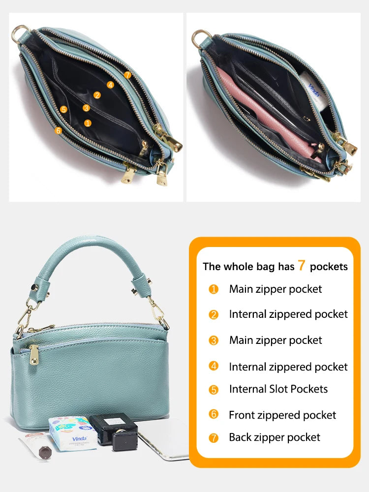 Women  Bag Soft Genuine Leather Zipper Cowhide Leather Shoulder Bag Ladies Crossbody