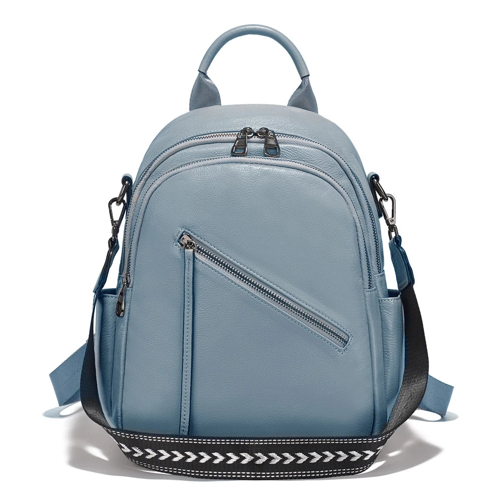 Women's Medium Genuine Leather Backpack with Roomy Zip Pockets for Commute