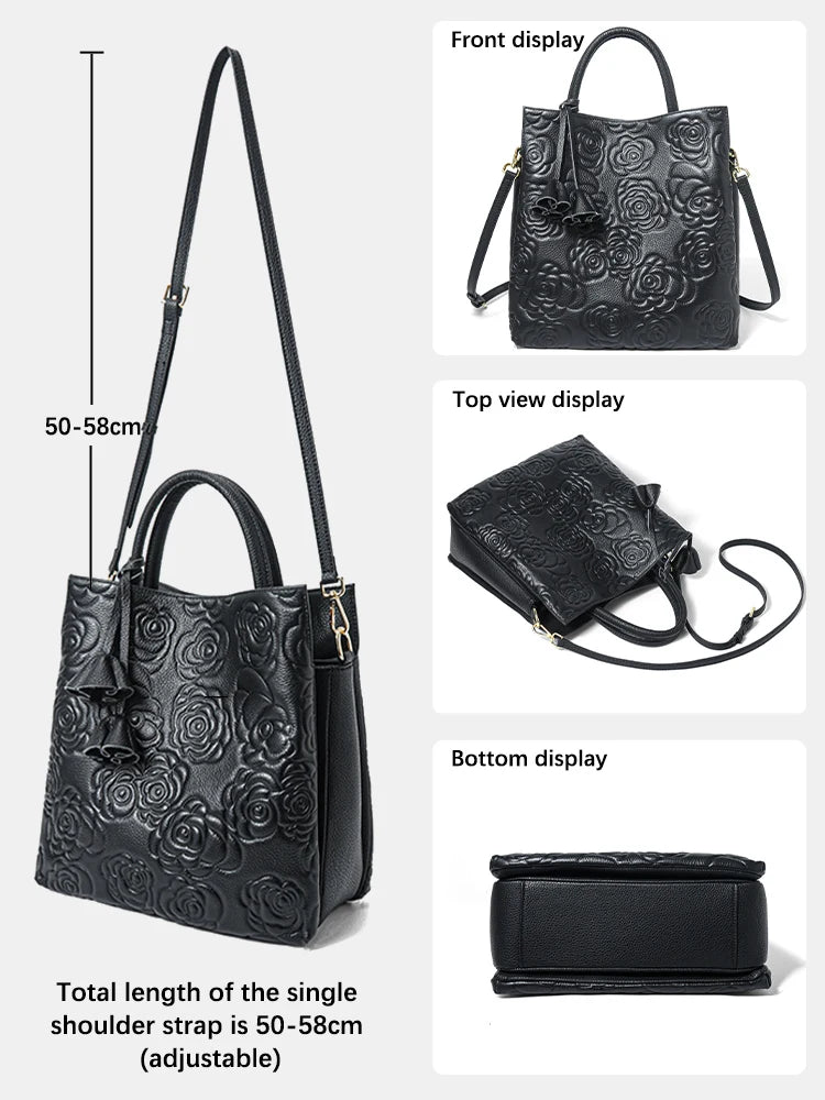100% Genuine Leather Handbag Large Capacity Women Shoulder Bag Retro