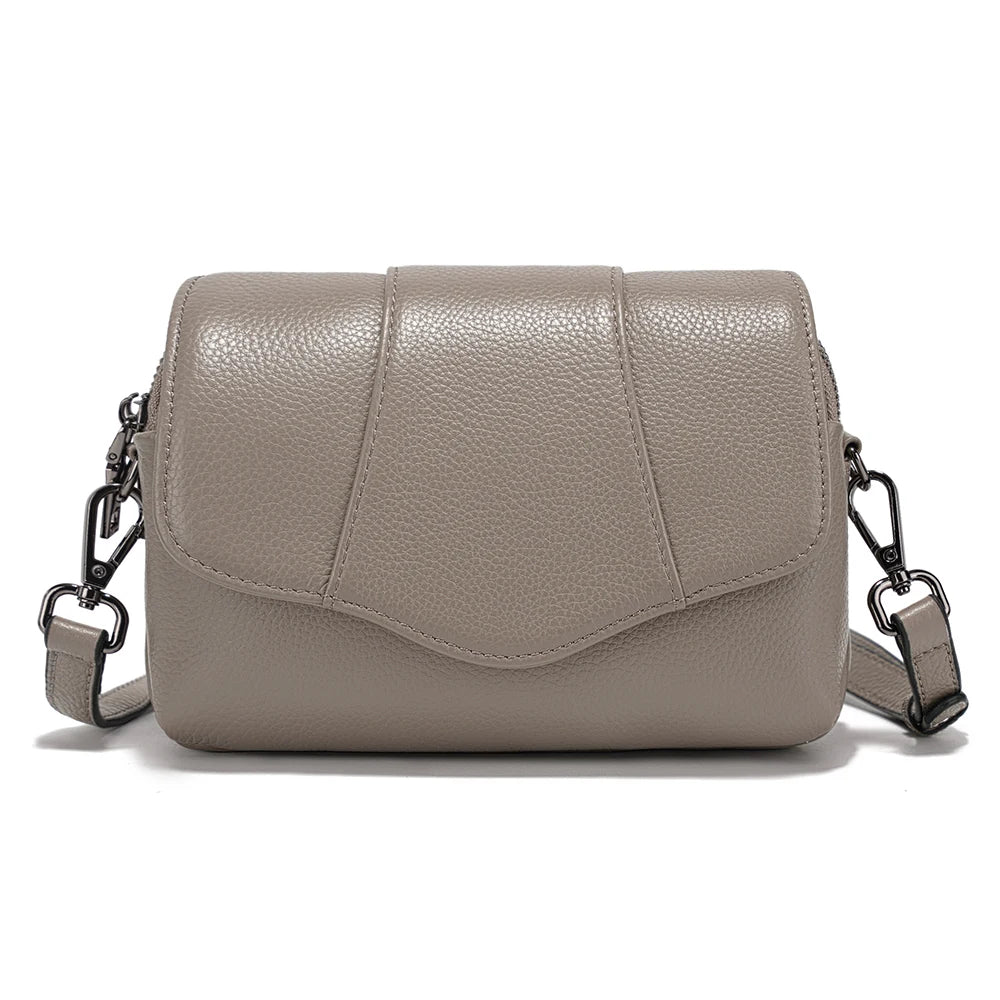 Genuine Cowhide Leather Crossbody for Women Simple Multi-compartment Shoulder Handbag