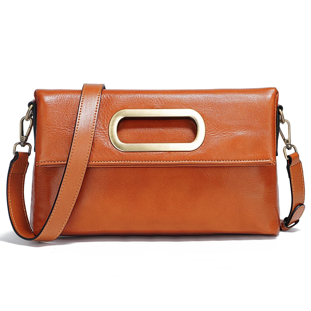Vintage Genuine Leather Handbag for Women Large Capacity Crossbody Shoulder Bag