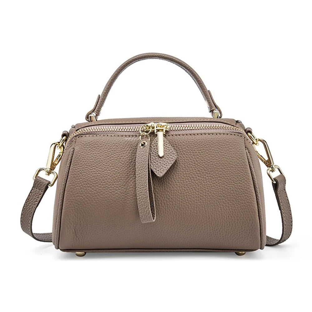 Women's Genuine Leather Boston Bag Brand Designer Retro Shoulder Bag Large Capacity New Trendy