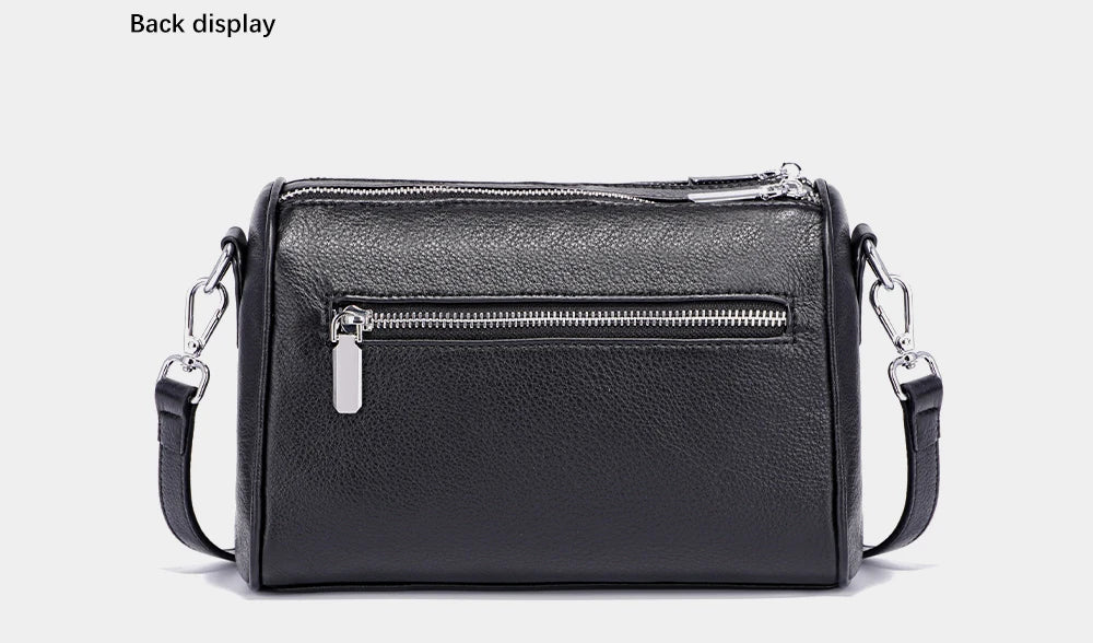 Soft Leather Casual Shoulder Bag For Female Double Zippered Pockets Small