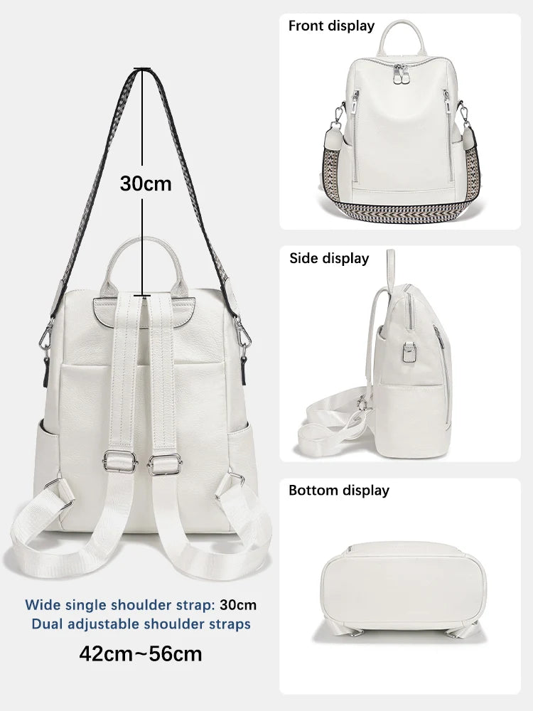 Fashion Genuine Leather Backpack Knapsack Multi-pocket Day pack