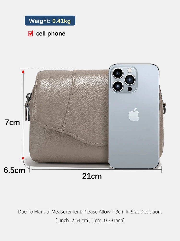 Genuine Cowhide Leather Crossbody for Women Simple Multi-compartment Shoulder Handbag