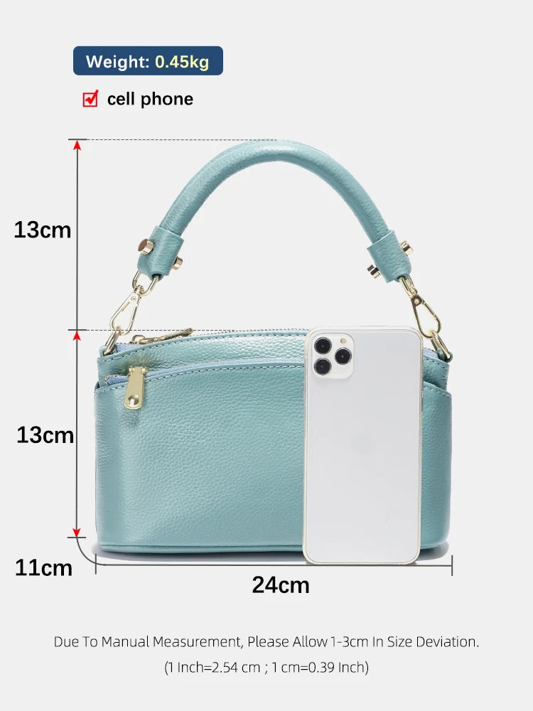 Women  Bag Soft Genuine Leather Zipper Cowhide Leather Shoulder Bag Ladies Crossbody