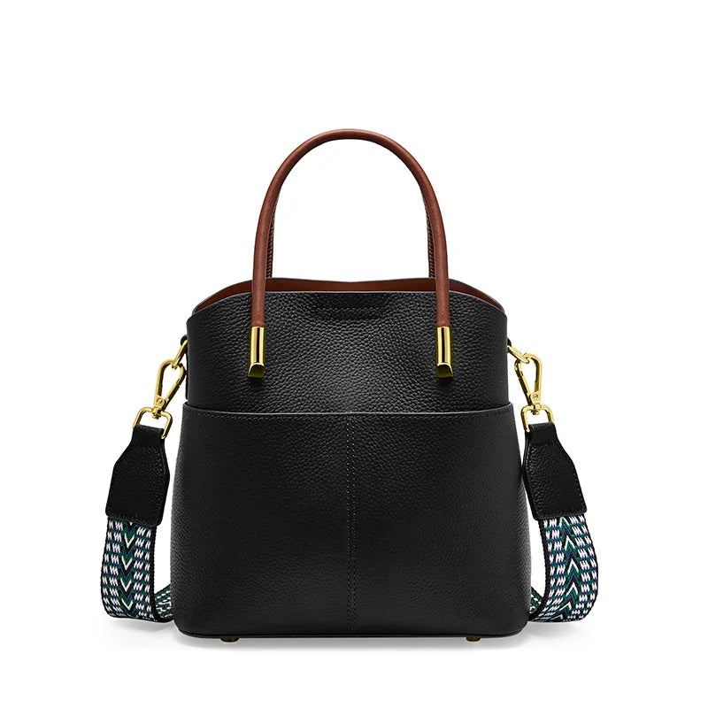 Genuine Leather Top Quality Bucket Bag for Women Versatile Handbag Leather Tote Bag High Sense