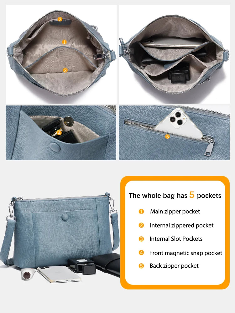 Minimalist Women Purse  Spring Shoulder Square Cross Over Bag 100% Genuine Leather
