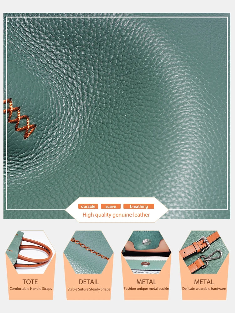 Women's Genuine Leather Shopper Bag Designer Shoulder Bags Handbag Large Bucket Bag Tote Cross