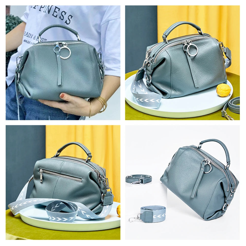 Women's Handbag Genuine Leather Cowhide Cross Body Bags Ladies Shoulder Top Handle Satchel