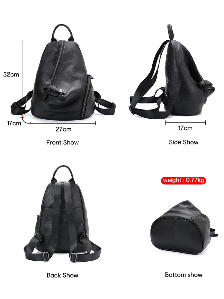 Women's Classic Black Small Leather Backpack Handmade Anti-theft Designer