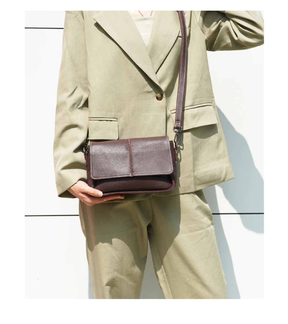 Classic Vintage Leather Crossbody Bag for Women Simple Small Square Bag for Daily