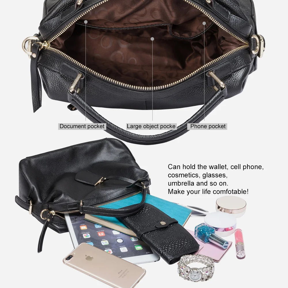 Fashion 100% Genuine Leather Women's Tote Bag Boston Charm Crossbody Messenger Handbag Luxury