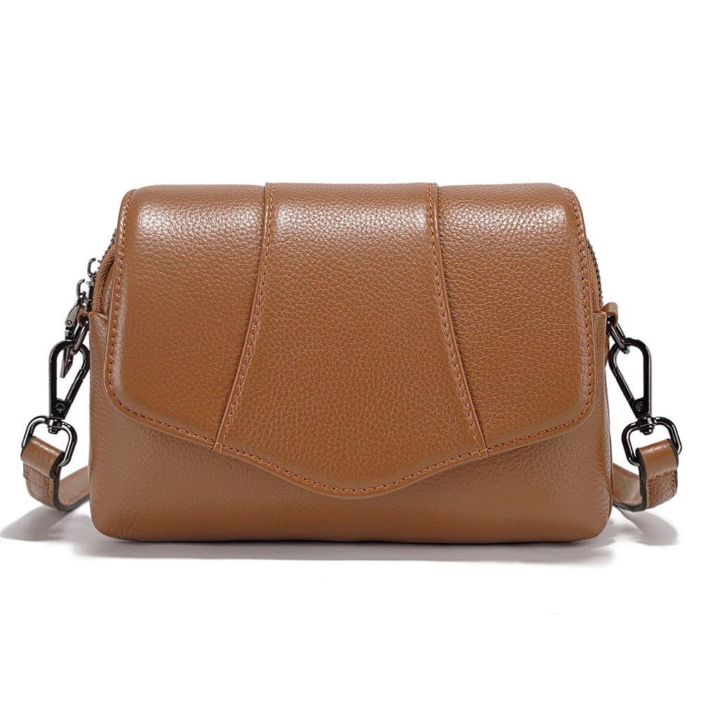 Genuine Cowhide Leather Crossbody for Women Simple Multi-compartment Shoulder Handbag