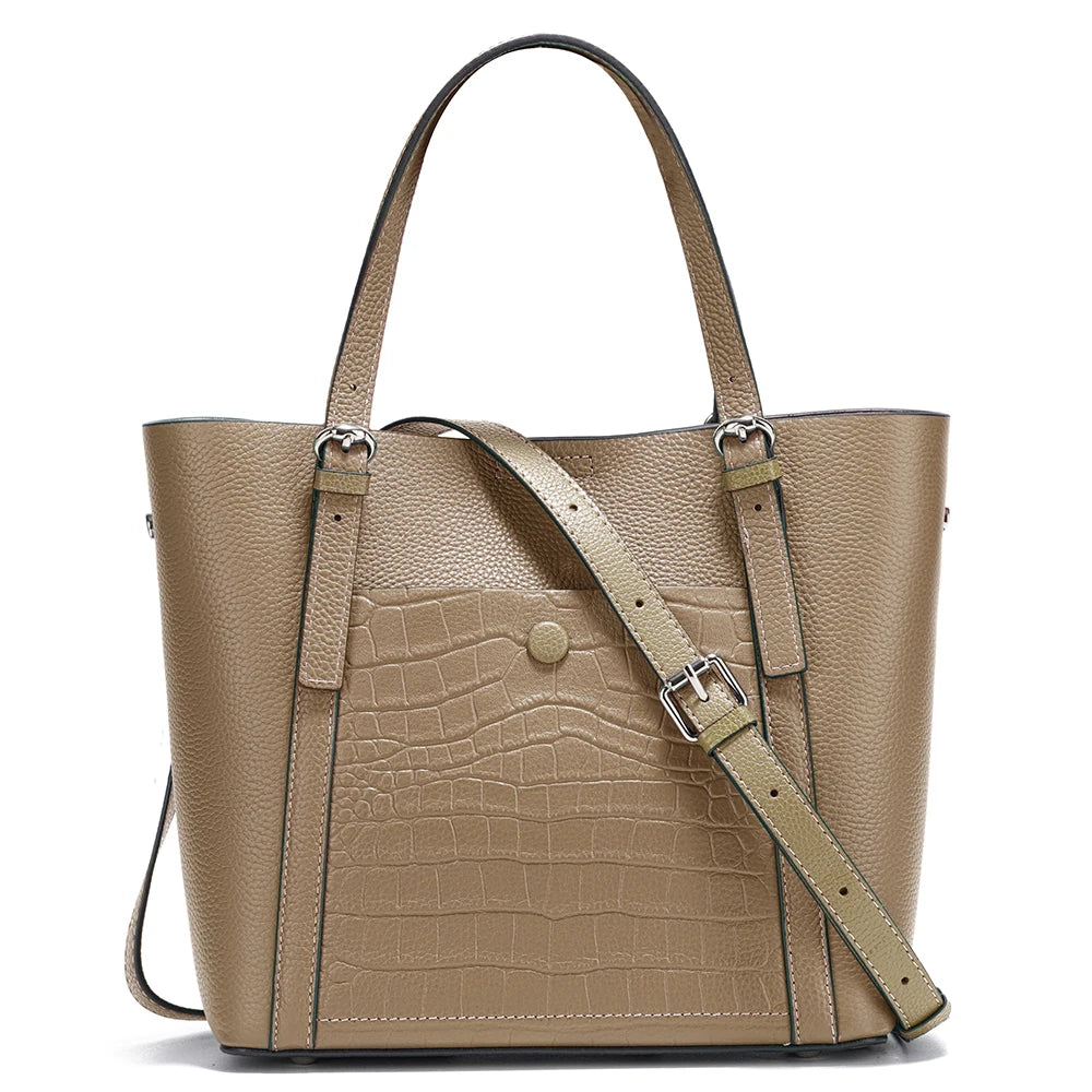 Soft Genuine Leather Women's Tote Bag Handbag Elegant Large Capacity Shopper Bag