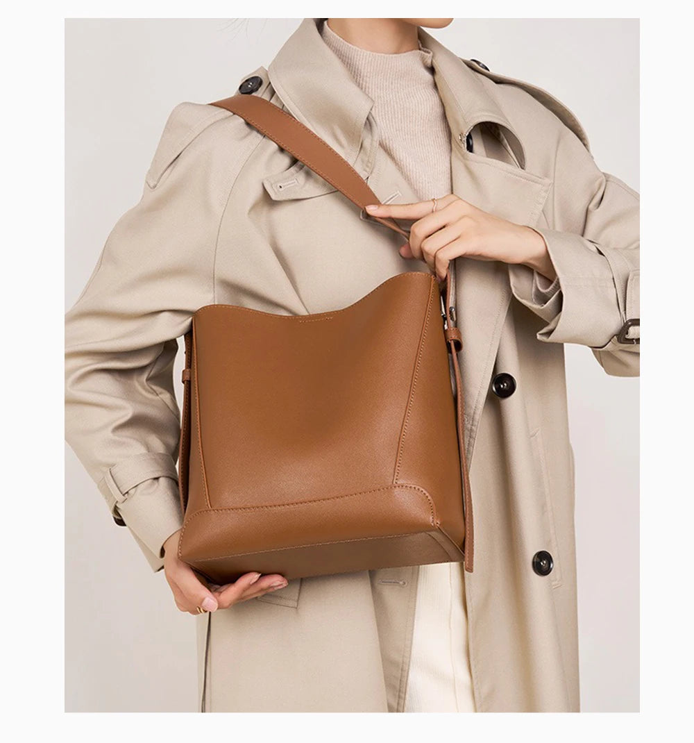 New Split Leather Casual Shopper Shoulder Bag Commuter Large Bucket Handbag High Quality