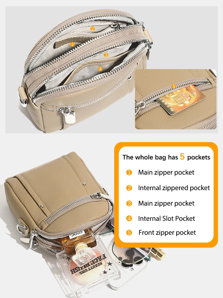100% Genuine Leather Fashion Women Crossbody Bag Practical Phone Purse Small