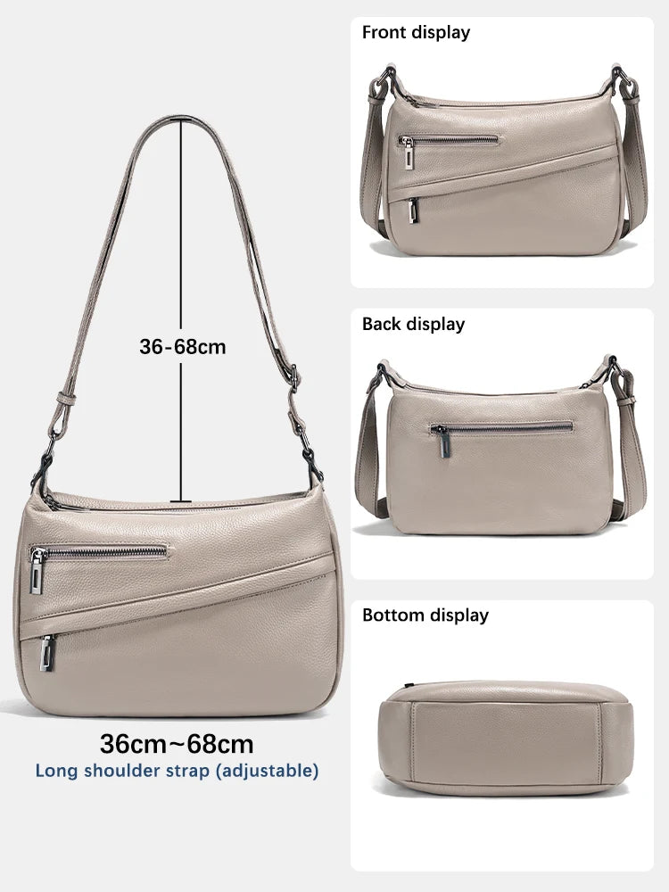 Genuine Leather Shoulder Bag Large Capacity Bucket Handbag Simple Stylish Messenger