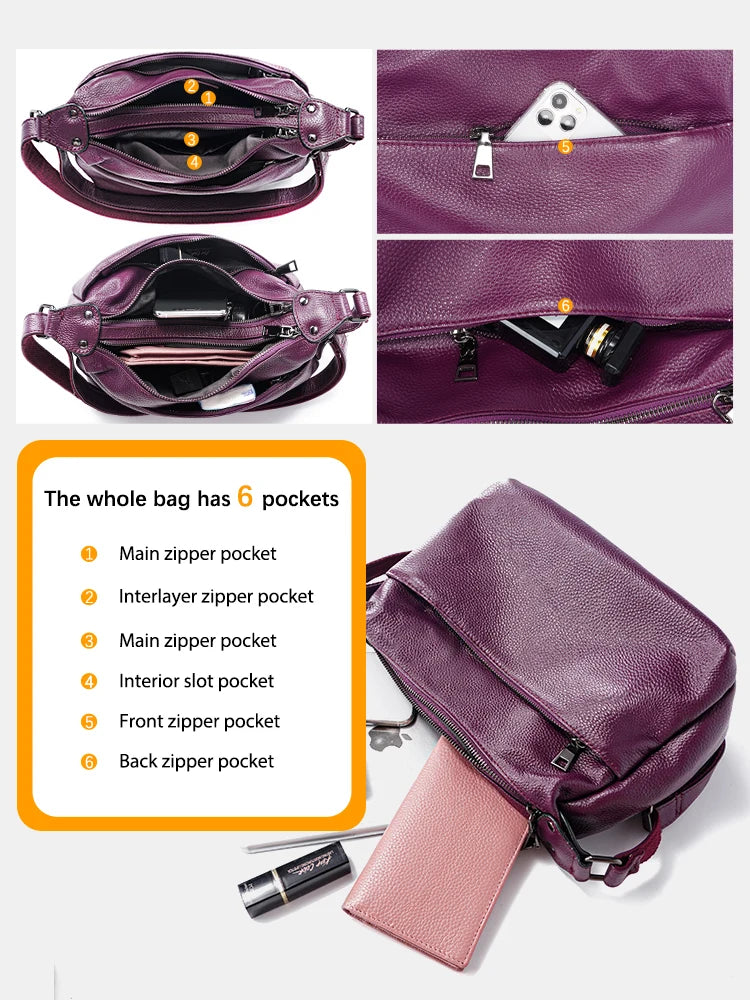 Elegant Genuine Leather Women's Shoulder Bag Trendy Crossbody Messenger Bag