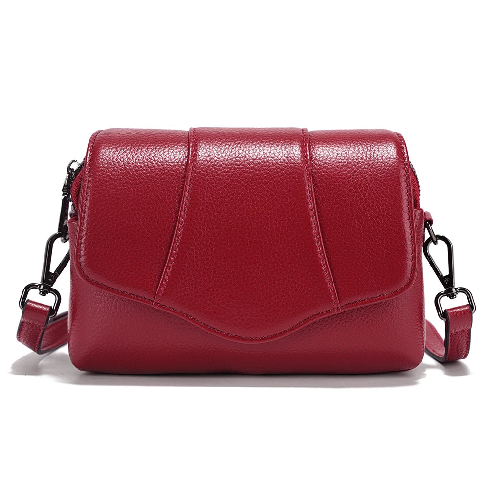 Genuine Cowhide Leather Crossbody for Women Simple Multi-compartment Shoulder Handbag
