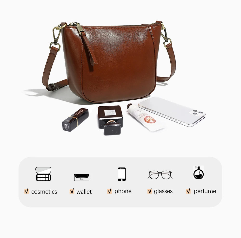 Genuine Leather Small Beige Handbag Crossbody For Ladies Retro Purse