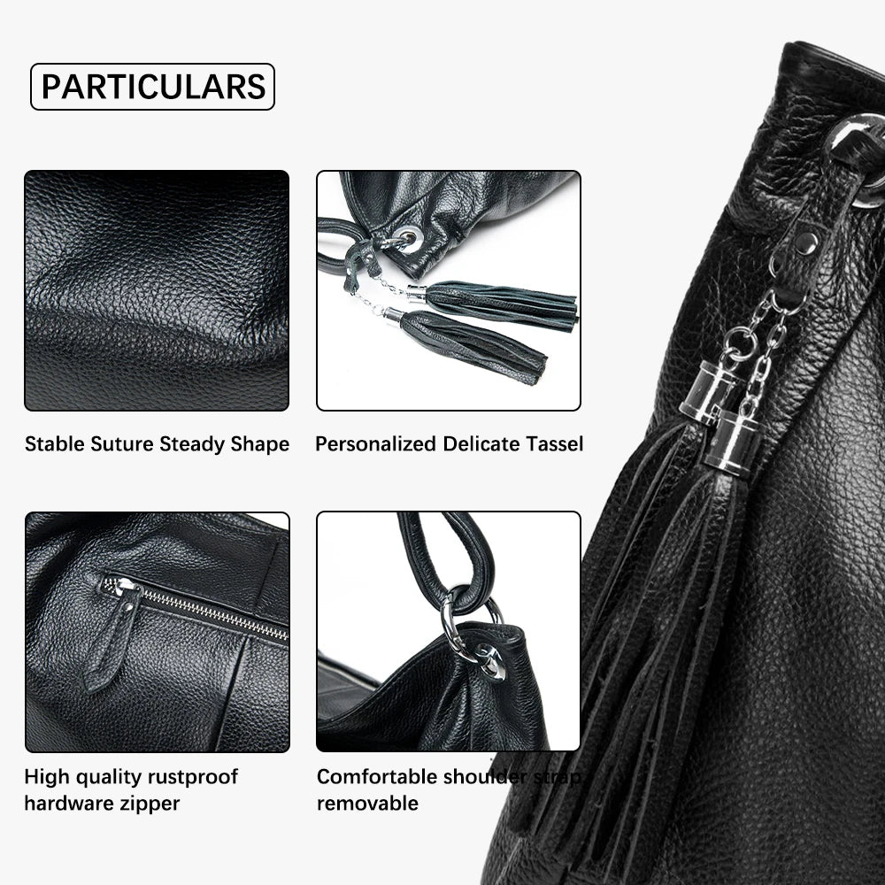 Bag 100% Soft Genuine Leather Tassel Women's Handbag Shoulder Satchel Crossbody Purse