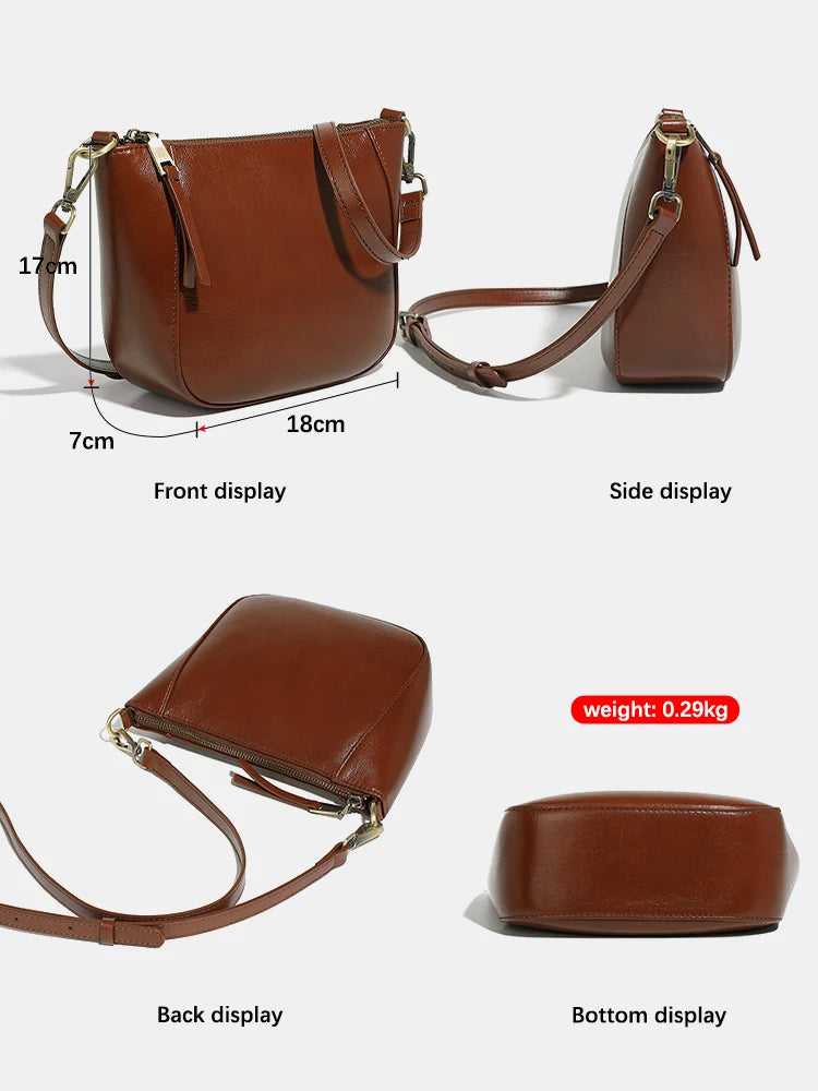 Genuine Leather Small Beige Handbag Crossbody For Ladies Retro Purse
