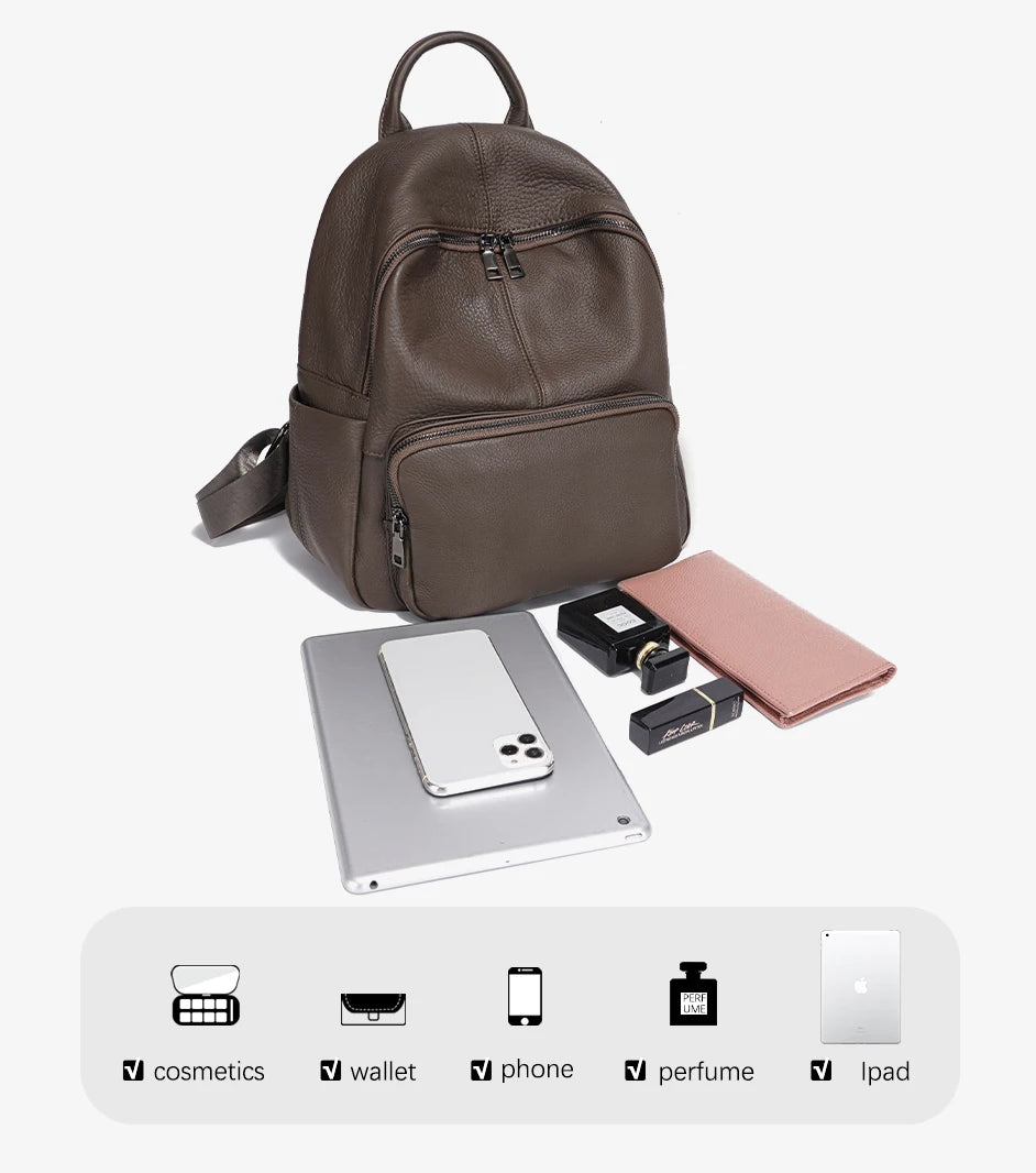 Women Backpack 100% Genuine Leather Ladies Large Capacity Travel Bags