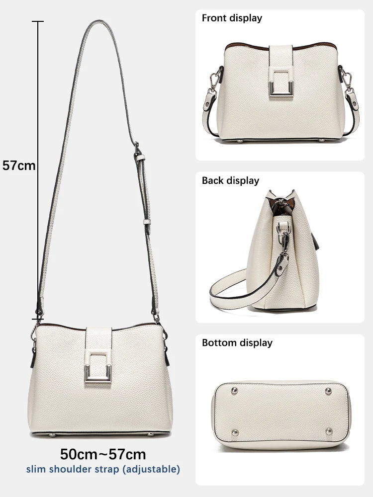 Genuine Leather Designer Noble Shopper Shoulder Bag Commuter Large Bucket Handbag Women Crossbody