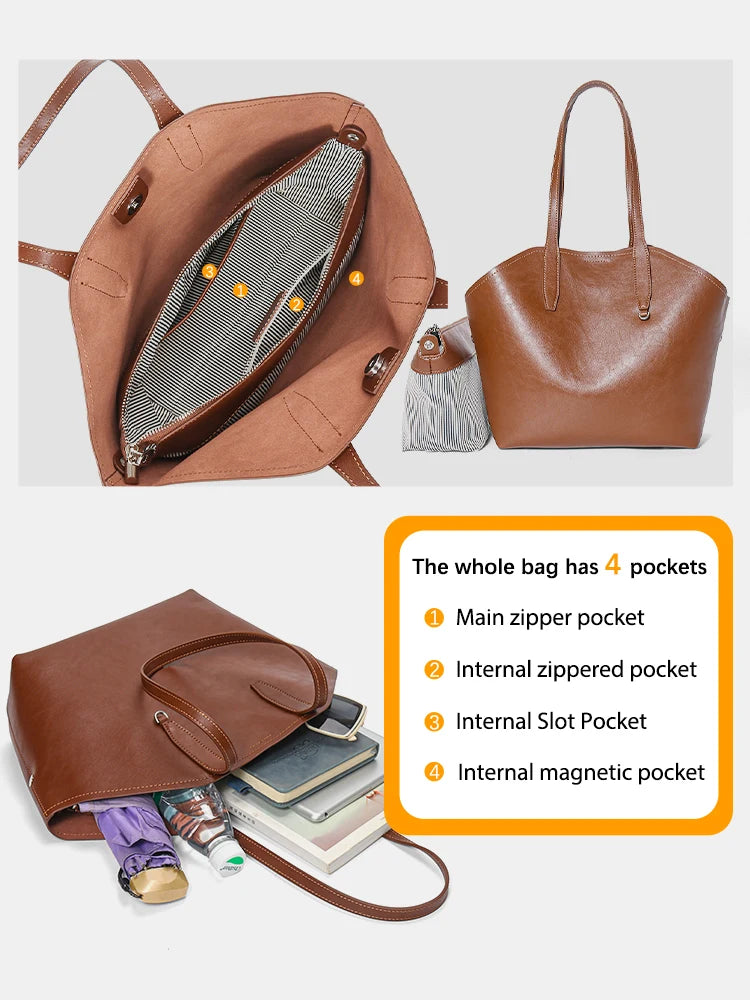 New Retro Women Handbag 100% Genuine Leather Ladies Shoulder Large