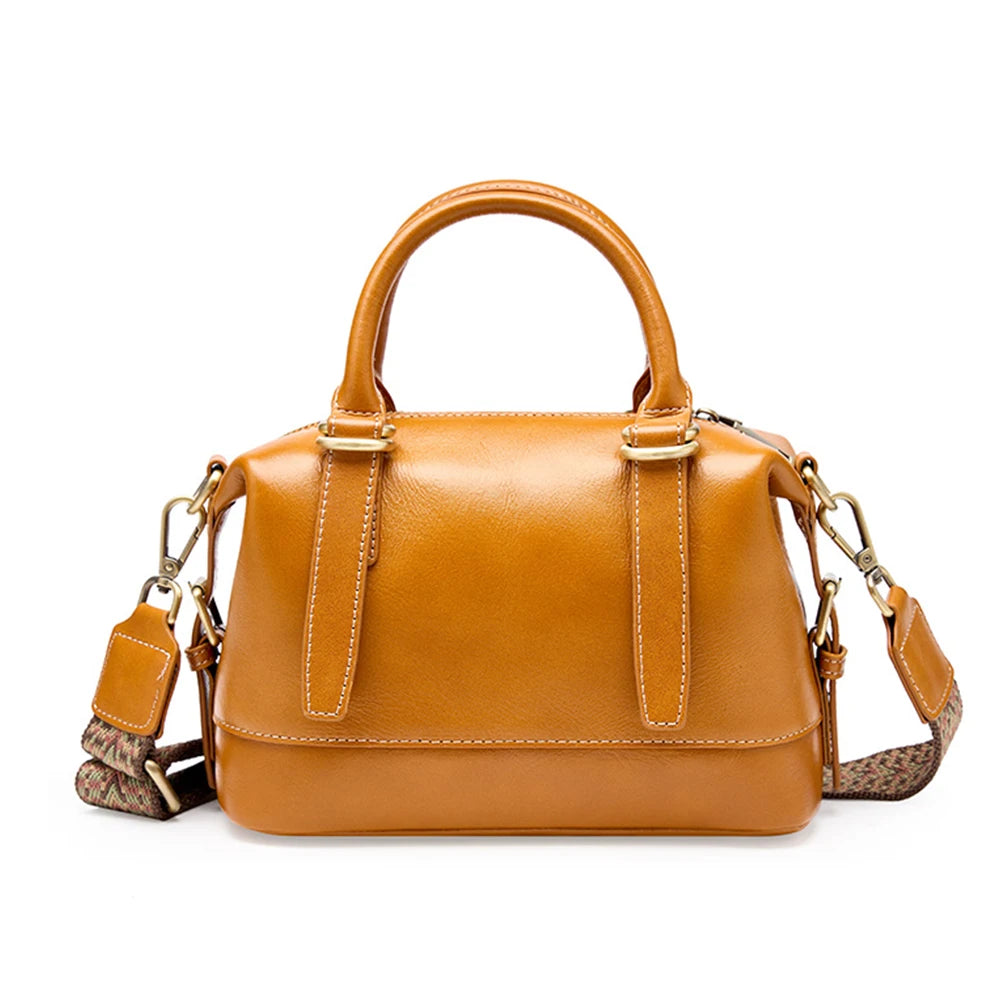 Women's Handbag Cowhide Leather Boston Pillow Bag New Crossbody Bag Retro Commuter